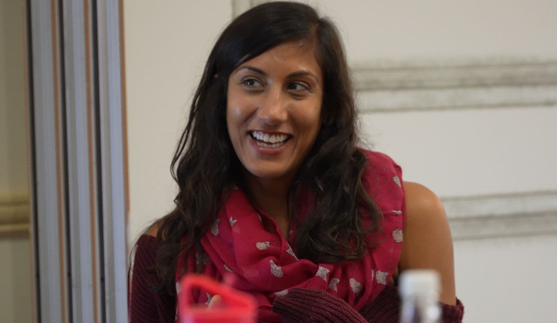 A participant smiling during a session