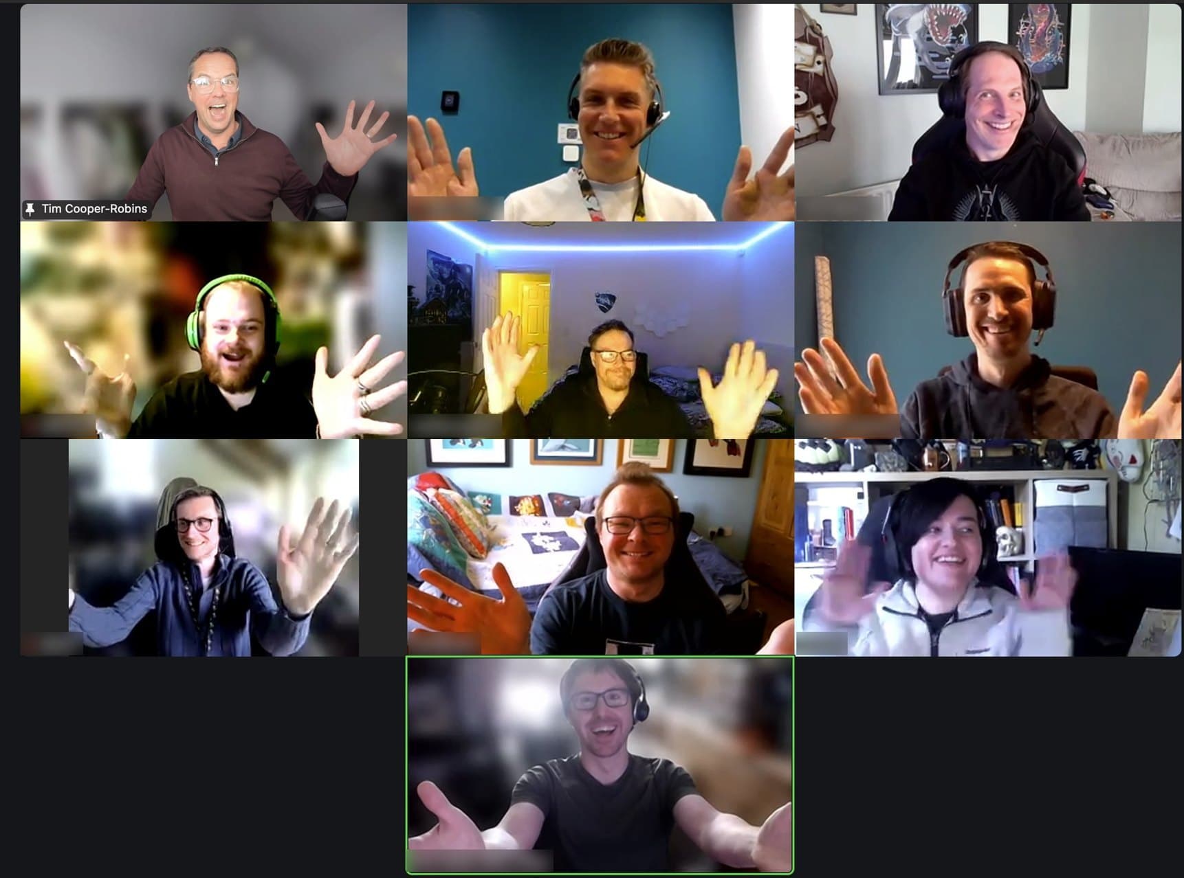 Tim and the Rare group waving and smiling on a video call during Communicating with Impact